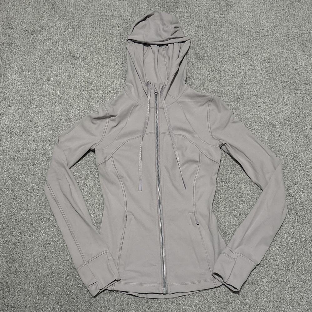 Lululemon Hooded Define Jacket soft Nulu fabric Pinkish Grey Full Zip Size 2